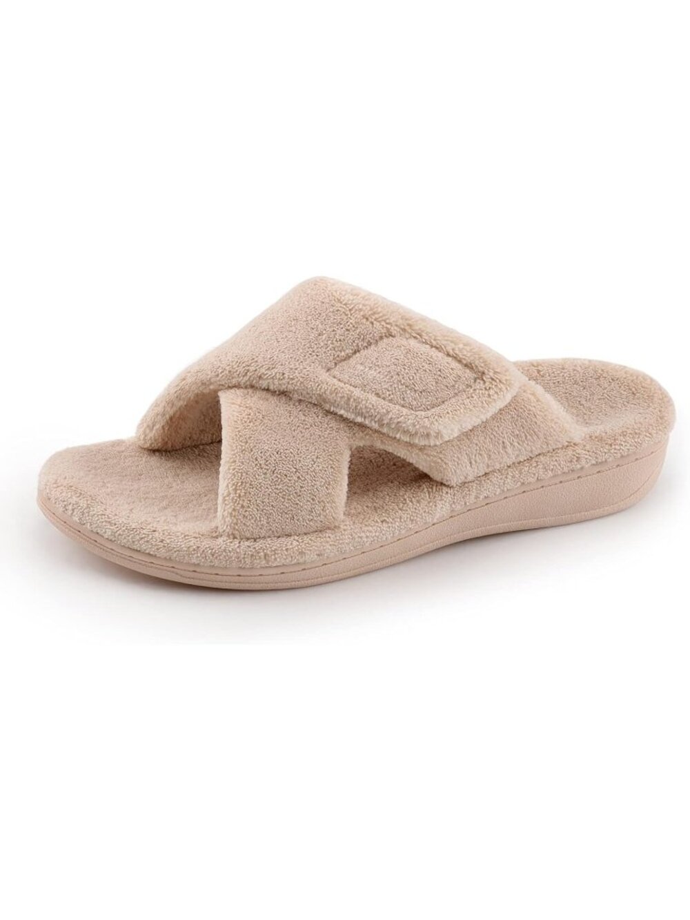 Women Light Beige Orthopedic Furry Open Toe Cross-Band Non-Slip Washable Slipper